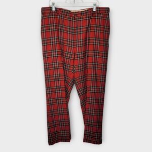 Orvis Merino Wool Flat Front Trouser Pants 40x29 Red Tartan Plaid